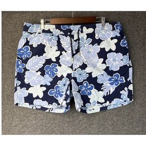 Brooks Brothers Country Club Floral Swim Trunks Navy Blue Hibiscus Mens Size M